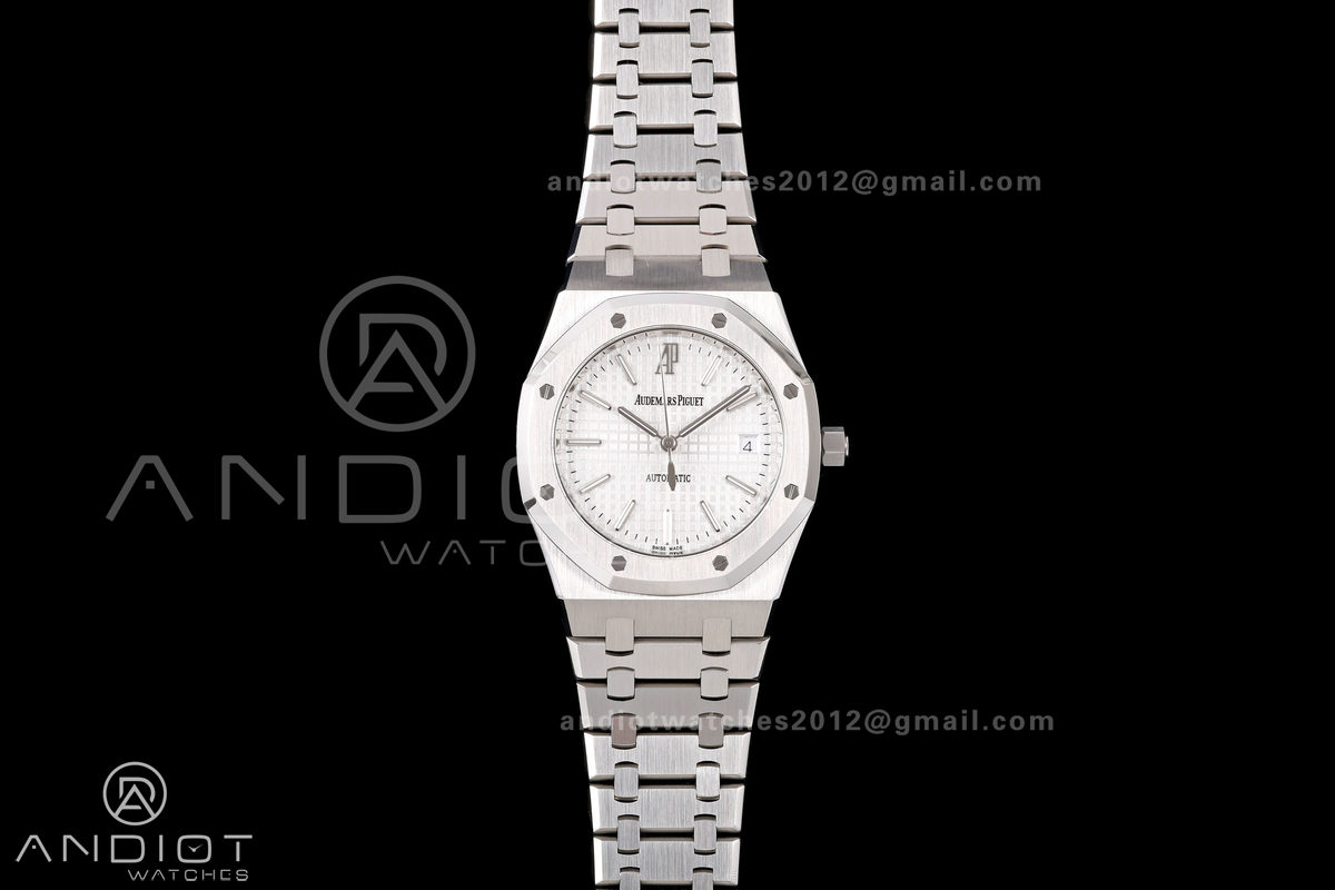 Royal Oak 39mm 15300 SS ZF 1:1 Best Edition White Textured Dial on SS Bracelet SA3120 Super Clone